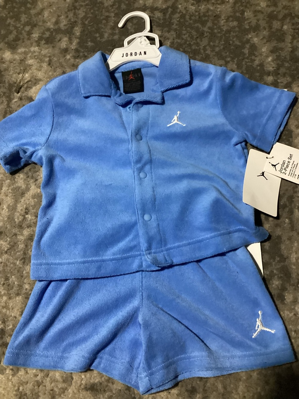 Jordan Little Boys Terry Cloth Shorts Set, Camp Shirt Shorts 2 pc. Set Blue 2T